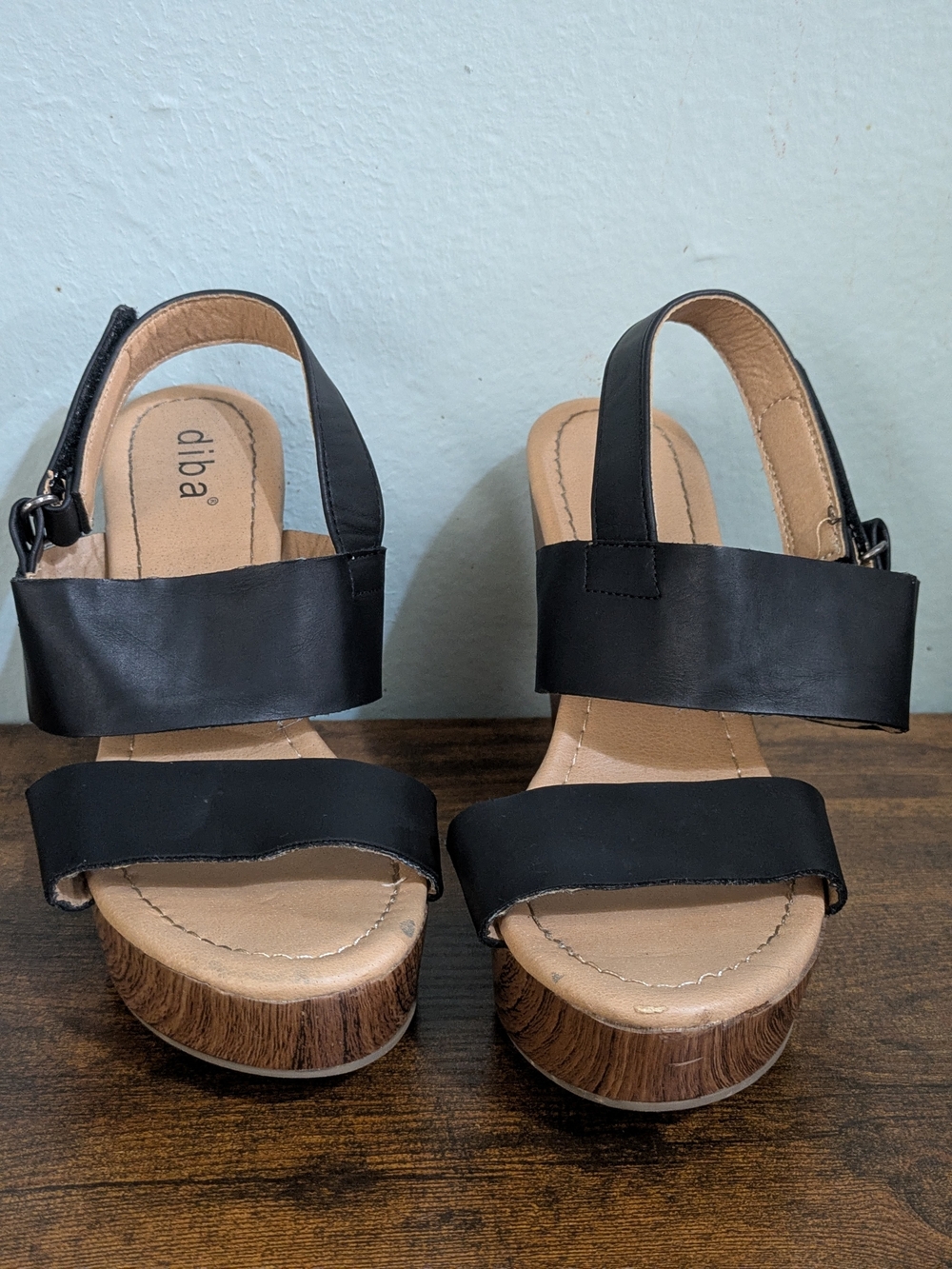 diba Black Leather Platform Sandals